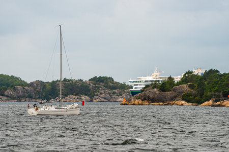 Str?mstad, Sweden - July 31 2021: Passenger ferry Color Hybrid arriving Str?mstadのeditorial素材