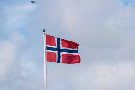 Flag of Norway waving in the breeze.の写真素材