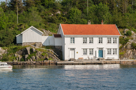 Lindesnes, Norway - July 06 2011: Old sailors homes by the sea at SvinÃ¸r.のeditorial素材