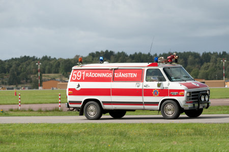 Gothenburg, Sweden - August 29 2009: Chevy Van used as a fire rescue vehicle at an airport.のeditorial素材