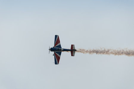 Gothenborg, Sweden - August 29 2009: Yak-55 performing aerobatics display at Gothenburg Aero Show.のeditorial素材
