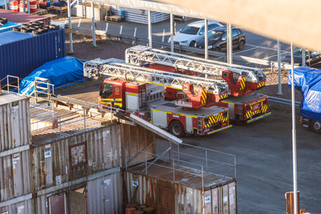 Gothenburg, Sweden - April 11 2022: Two fire trucks parked side by side.