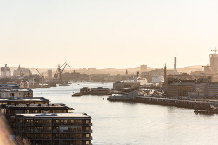 Gothenburg, Sweden - April 11 2022: Early morning view of Gothenburg harbour.のeditorial素材