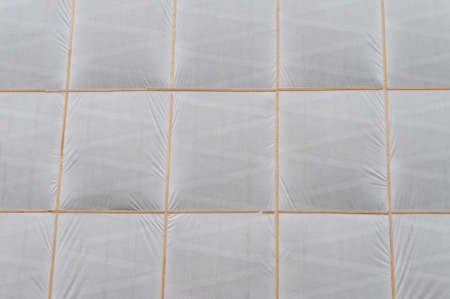 White plastic covering a facade of a buildingの写真素材