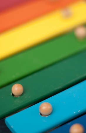 Detail of a colorful xylophone made of wood..の写真素材