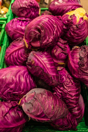 Red cabbage in a store.の写真素材