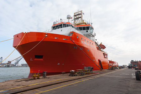 Frederikshavn, Denmark - March 11 2008: AHTS ship Normand Master docked at Orskov Yard.のeditorial素材