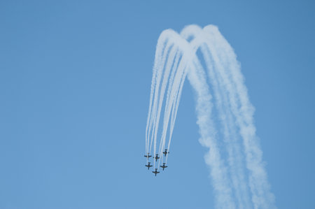 Gothenburg, Sweden - August 29 2009: Swedish Team 60 air display group persofming aerobatic maneuvers.のeditorial素材