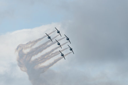 Gothenburg, Sweden - August 29 2009: Swedish Team 60 air display group persofming aerobatic...