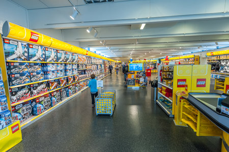 Billund, Denmark - June 25 2011: Interior view of the Lego store at Legoland Billund.