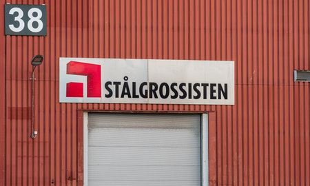 Gothenburg, Sweden - August 24 2020: StÃ¥lgrossisten sign on the wall of a warehouse.のeditorial素材