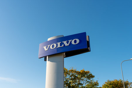 Gothenburg, Sweden - October 18 2020: Volvo sign on a pylon by a dealership.のeditorial素材