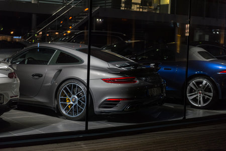 Gothenburg, Sweden - november 06 2020: Eriksberg and its gigantic crane at night.のeditorial素材