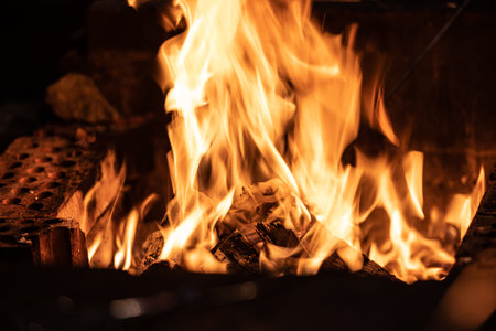 Long exposure image of a campfire burning at night.の写真素材