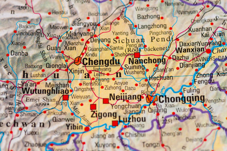Gothenburg, Sweden - February 20 2022: Map of Chengdu area in China