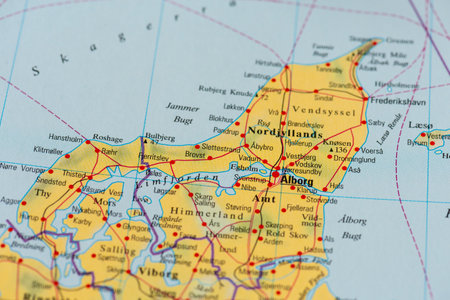 Gothenburg, Sweden - February 20 2022: Map of Ãlborg and north Jutland in Denmarkのeditorial素材