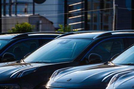 Gothenburg, Sweden - July 30 2022: Lynk and Co 01 PHEV cars ready for delivery