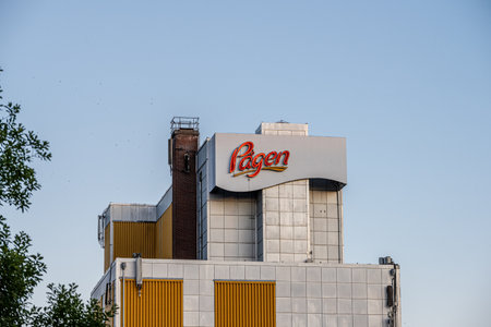Gothenburg, Sweden - July 11 2022: P?gen logo on exterior of large industrial bakeryのeditorial素材