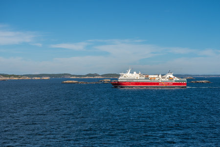 Sandefjord, Norway - August 10 2022: Car and passenger ferry MS Oslofjord approaching Sandefjordのeditorial素材
