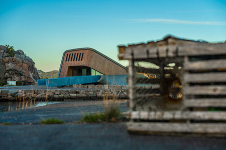 Lindesnes, Norway - August 08 2022: Evening light over underwater Micheling restaurant Underのeditorial素材