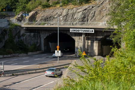 Gothenburg, Sweden - August 01 2022: Entrance of Lundbytunnelnのeditorial素材
