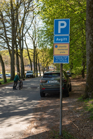 Gothenburg, Sweden - May 08 2022: Parking sign at Slottsskogsvallenのeditorial素材