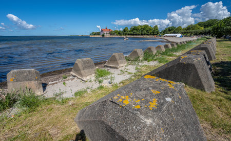 Landskrona, Sweden - July 10 2022: Tank barrier at Halvm?nen beachのeditorial素材