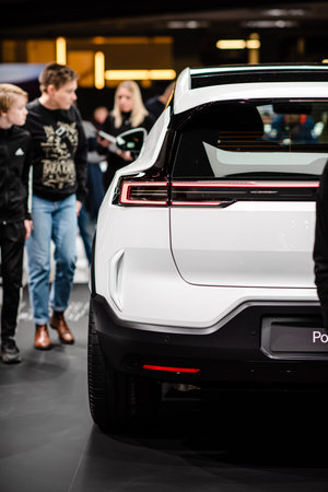 Gothenburg, Sweden - december 03 2022: rear view of a white Polestar 3 electric SUV