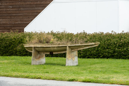 Lindesnes, Norway - August 07 2022: Flower ornament in the shape of a boat castのeditorial素材