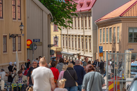 Gothenburg, Sweden - May 29 2022: Crowded street AllmÃ¤nna vÃ¤gen during the Megaloppis street flea marketのeditorial素材