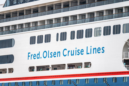 Gothenburg, Sweden - september 24 2022: Fred Olsen Cruise Lines painted on the side of a ship