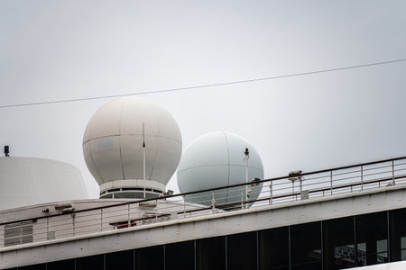 Gothenburg, Sweden - september 24 2022: Satelite communications atennae on top deck of Fred Olsen...