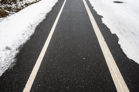 Bicycle lane having been cleared of snow