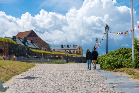 Varberg, Sweden - July 04 2022: People walking up to Varberg fortressのeditorial素材