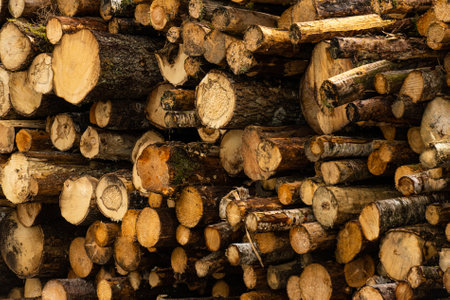 Large pile of logs ready to be shipped by boat