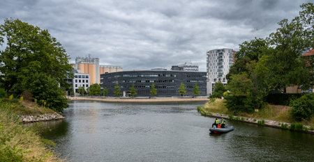 MalmÃ¶, Sweden - July 09 2022: Scania Courthouse viewed from the canalのeditorial素材