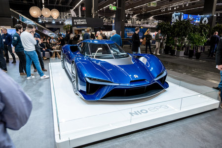 Gothenburg, Sweden - december 03 2022: Blue NIO EP9 electric sports car on displayのeditorial素材