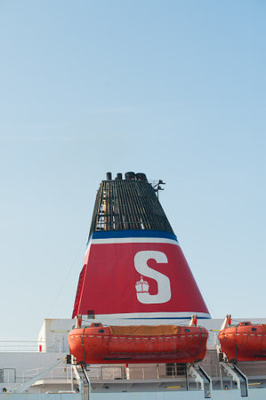 Frederikshavn, Denmark - April 22 2011: Funnel of a Stena Line ferryのeditorial素材