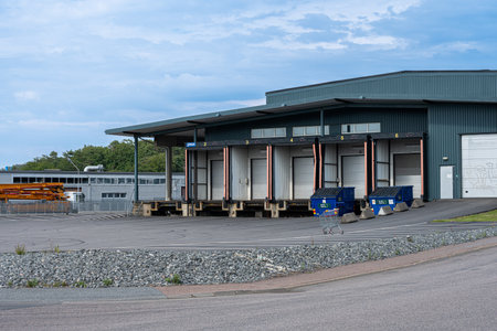 Gothenburg, Sweden - June 25 2022: Empty loading docks of a warehouse