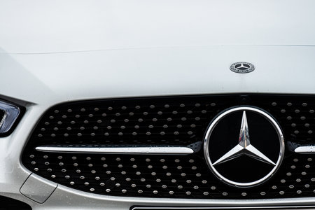 Kungsbacka, Sweden - October 23 2022: Front of a white 2019 Mercedes-Benz CLA 250