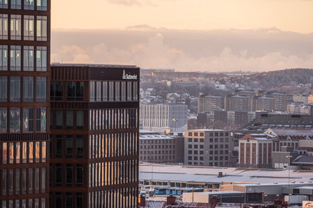 Gothenburg, Sweden - december 11 2022: Tall office building with cityscape in the backgroundのeditorial素材