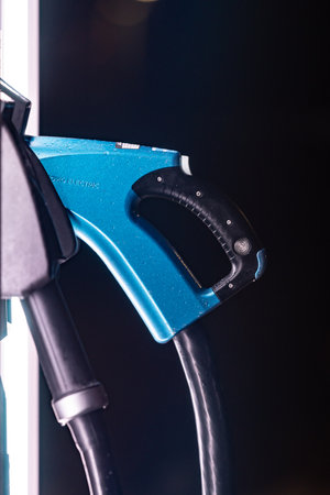 Lillesand, Norway - January 03 2023: Charging contacts and cables of a electric vehicle charging stationのeditorial素材