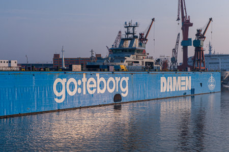 Gothenburg, Sweden - April 22 2011: Coast Guard in a dry dock for repairs