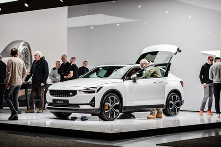 Gothenburg, Sweden - december 03 2022: White Polestar 2 electric car on display