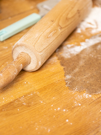 Rolling pin making gingerbread cookies