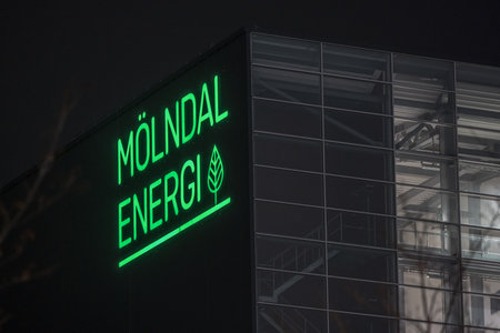 Gothenburg, Sweden - January 22 2023: MÃ¶lndal Energi sign on the facade of a power stationのeditorial素材