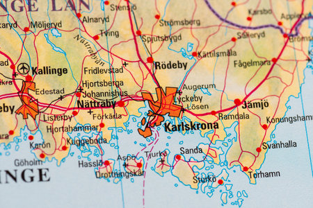 Gothenburg, Sweden - February 20 2022: Map of Karlskrona in Sweden