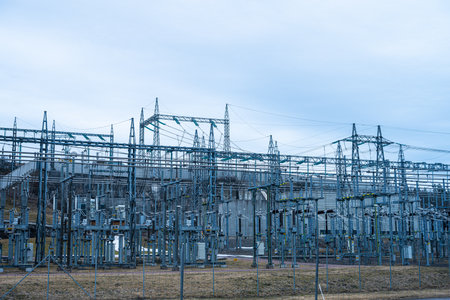 Larger transformer station converting high voltageの写真素材