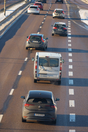 Gothenburg, Sweden - February 04 2023: Eow of cars travelling along a highwayのeditorial素材