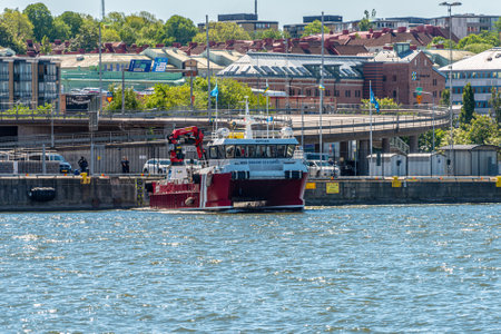 Gothenburg, Sweden - May 29 2022: Catamaran MV Supplier turning at portのeditorial素材